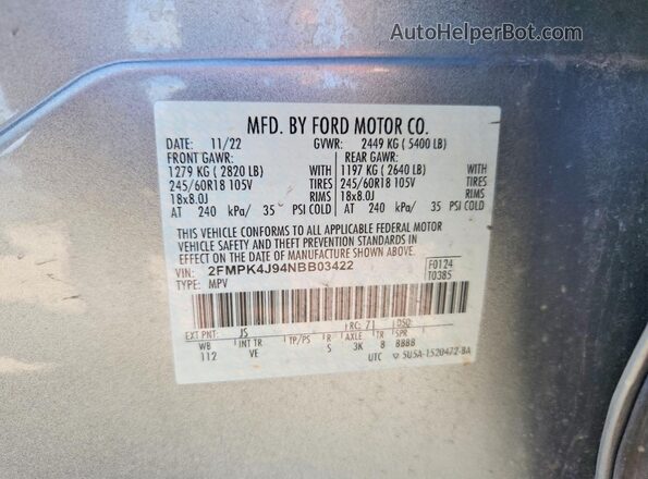 2FMPK4J94NBB03422 2022 FORD EDGE Silver Սալոնի 360 աստիճան տեսք