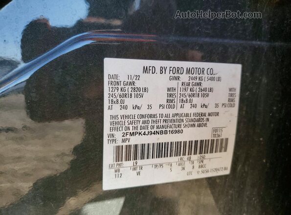 2FMPK4J94NBB16980 2022 FORD EDGE Green Vista de la etiqueta del VIN