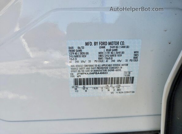2FMPK4J94PBA49803 2023 FORD EDGE White VIN sticker view