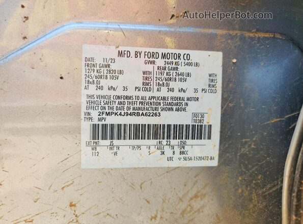 2FMPK4J94RBA62263 2024 FORD EDGE Silver VIN կոդի պիտակի տեսք