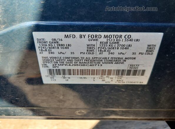 2FMPK4J95GBC40713 2016 FORD EDGE Teal Widok wnętrza 360 stopni