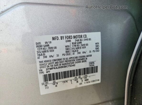 2FMPK4J95KBC75342 2019 FORD EDGE Silver VIN կոդի պիտակի տեսք