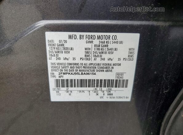 2FMPK4J95LBA96154 2020 FORD EDGE Gray VIN კოდის სტიკერის ხედი