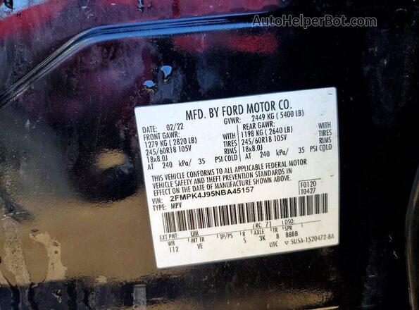 2FMPK4J95NBA45157 2022 FORD EDGE Black Vista del compartimento del motor