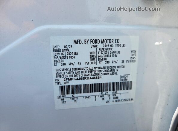 2FMPK4J95RBA46864 2024 FORD EDGE White 360 interior view