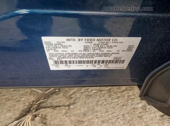2FMPK4J96LBB39609 2020 FORD EDGE Blue Вид наклейки з VIN-кодом