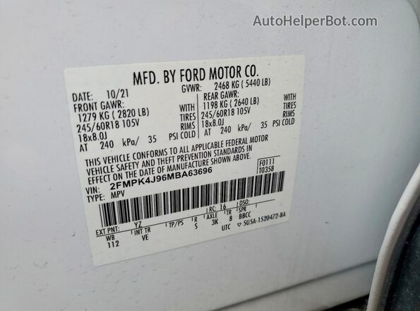 2FMPK4J96MBA63696 2021 FORD EDGE White Панорамний вид салону 360°