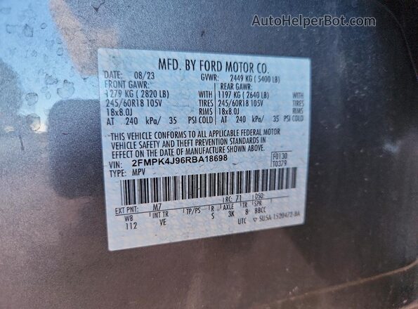2FMPK4J96RBA18698 2024 FORD EDGE Gray VIN კოდის სტიკერის ხედი