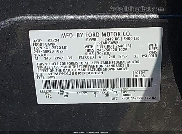 2FMPK4J96RBB02021 2024 FORD EDGE Gray Engine compartment view