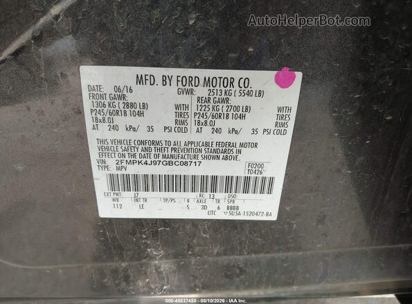 2FMPK4J97GBC08717 2016 FORD EDGE Gray Widok komory silnika