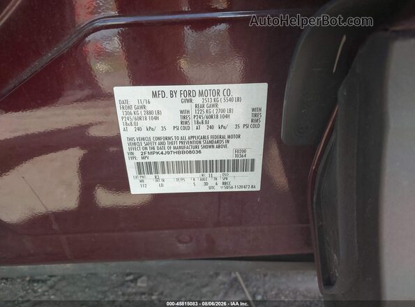 2FMPK4J97HBB08036 2017 FORD EDGE Burgundy Вид підкапотного простору