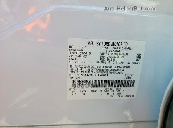 2FMPK4J97LBA28681 2020 FORD EDGE Silver Вид наклейки з VIN-кодом