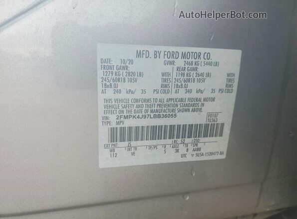 2FMPK4J97LBB36055 2020 FORD EDGE Gray Vista de la etiqueta del VIN