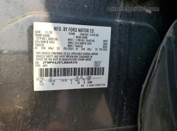 2FMPK4J97LBB48335 2020 FORD EDGE Charcoal VIN sticker view