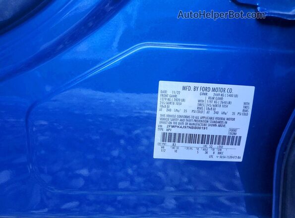 2FMPK4J97NBB00191 2022 FORD EDGE Blue ძრავის განყოფილების ხედი