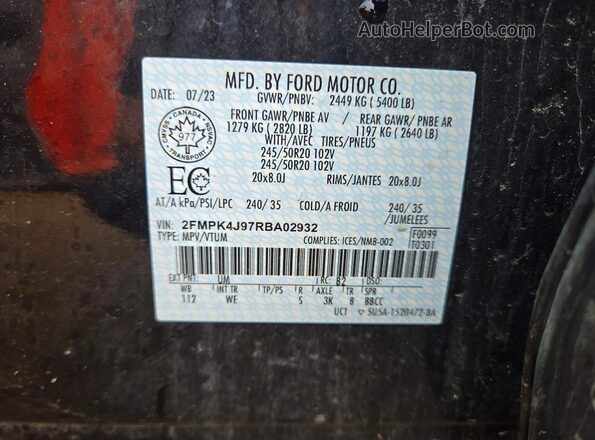 2FMPK4J97RBA02932 2024 FORD EDGE Black Vista de la etiqueta del VIN