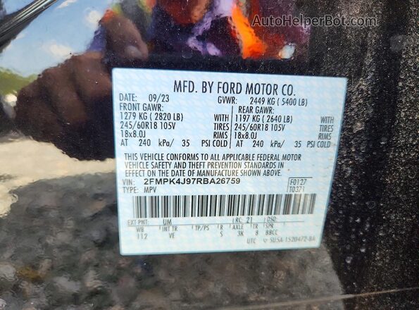2FMPK4J97RBA26759 2024 FORD EDGE Black VIN კოდის სტიკერის ხედი