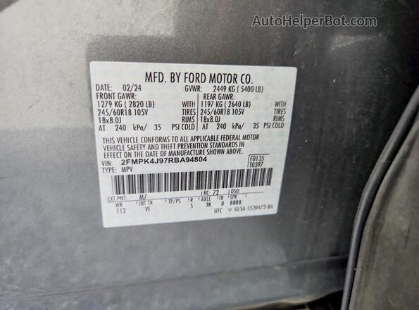 2FMPK4J97RBA94804 2024 FORD EDGE Gray VIN sticker view