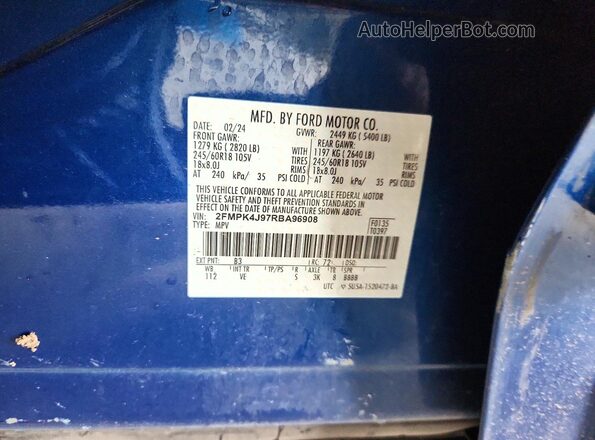 2FMPK4J97RBA96908 2024 FORD EDGE Blue VIN კოდის სტიკერის ხედი