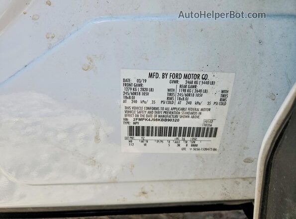 2FMPK4J98KBB90320 2019 FORD EDGE White Вид наклейки з VIN-кодом