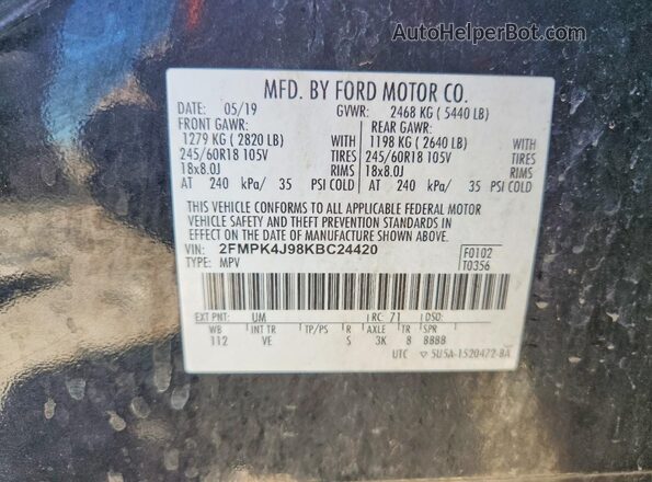 2FMPK4J98KBC24420 2019 FORD EDGE Black VIN კოდის სტიკერის ხედი