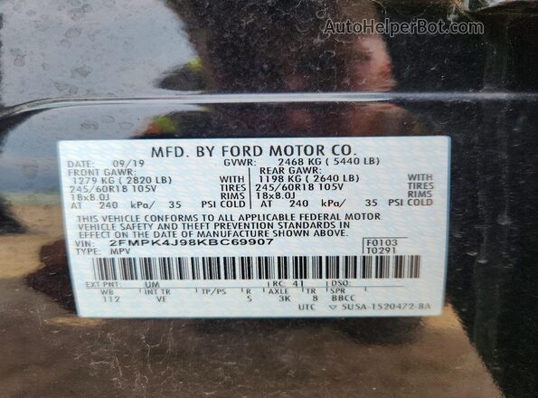 2FMPK4J98KBC69907 2019 FORD EDGE Черный Панорамный вид салона 360°