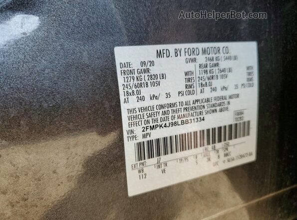 2FMPK4J98LBB31334 2020 FORD EDGE Gray VIN კოდის სტიკერის ხედი