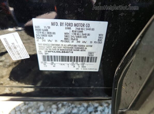 2FMPK4J98LBB49719 2020 FORD EDGE Black Панорамний вид салону 360°