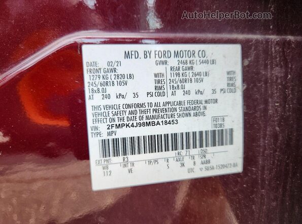 2FMPK4J98MBA18453 2021 FORD EDGE Red VIN sticker view