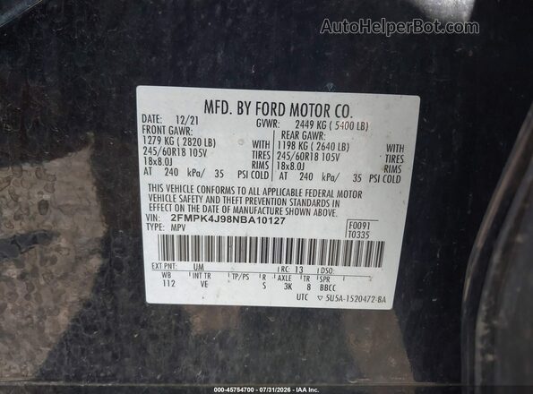 2FMPK4J98NBA10127 2022 FORD EDGE Black Շարժիչի բաժամունքի տեսք