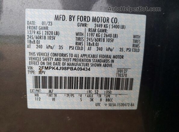 2FMPK4J98PBA09434 2023 FORD EDGE Gray VIN կոդի պիտակի տեսք
