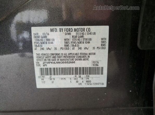 2FMPK4J99GBB52666 2016 FORD EDGE Gray Вид наклейки з VIN-кодом