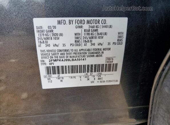 2FMPK4J99LBA59141 2020 FORD EDGE Gray Vista de la etiqueta del VIN