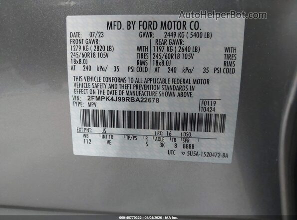 2FMPK4J99RBA22678 2024 FORD EDGE Gray ძრავის განყოფილების ხედი