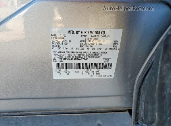 2FMPK4J99RBA67748 2024 FORD EDGE Silver Widok wnętrza 360 stopni