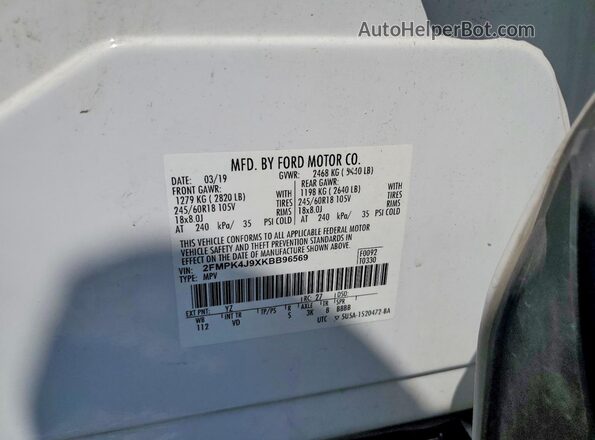 2FMPK4J9XKBB96569 2019 FORD EDGE White Vista de la etiqueta del VIN