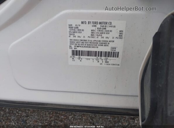 2FMPK4J9XKBC09319 2019 FORD EDGE White Engine compartment view