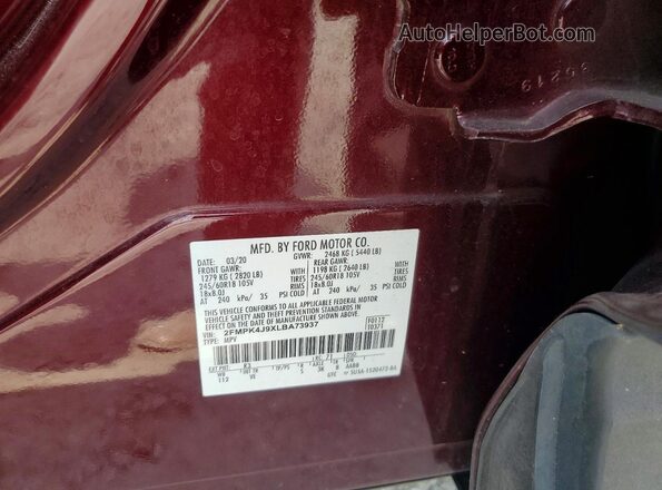 2FMPK4J9XLBA73937 2020 FORD EDGE Burgundy VIN կոդի պիտակի տեսք