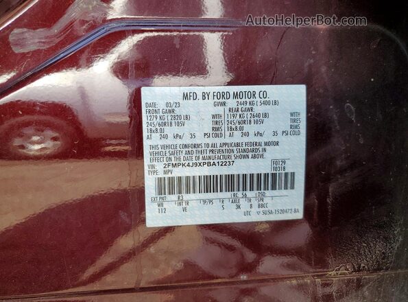 2FMPK4J9XPBA12237 2023 FORD EDGE Burgundy Widok komory silnika