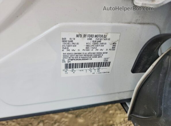 2FMPK4K80JBB49118 2018 FORD EDGE White Вид підкапотного простору