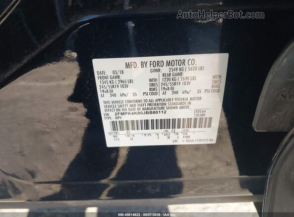 2FMPK4K80JBB80112 2018 FORD EDGE Black ძრავის განყოფილების ხედი