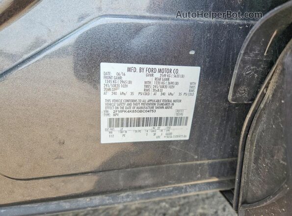 2FMPK4K85GBC04753 2016 FORD EDGE Gray VIN կոդի պիտակի տեսք