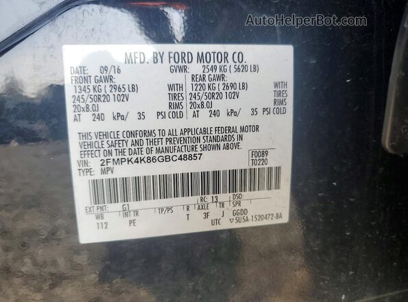 2FMPK4K86GBC48857 2016 FORD EDGE Black Widok wnętrza 360 stopni