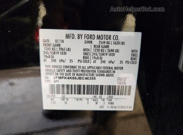 2FMPK4K86JBC46355 2018 FORD EDGE Черный Вид наклейки с VIN-кодом