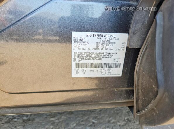 2FMPK4K90GBB06576 2016 FORD EDGE Gray Vista de la etiqueta del VIN