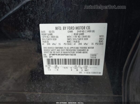 2FMPK4K90PBA19230 2023 FORD EDGE Black Widok komory silnika