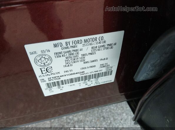 2FMPK4K91GBB40249 2016 FORD EDGE Brown Widok komory silnika