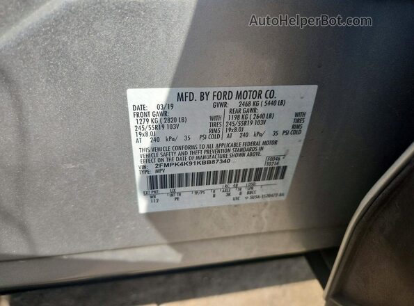 2FMPK4K91KBB87340 2019 FORD EDGE Silver Շարժիչի բաժամունքի տեսք