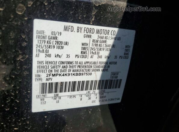 2FMPK4K91KBB97530 2019 FORD EDGE Черный Вид наклейки с VIN-кодом