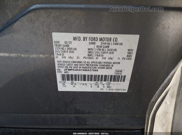 2FMPK4K91NBA37068 2022 FORD EDGE Silver Engine compartment view